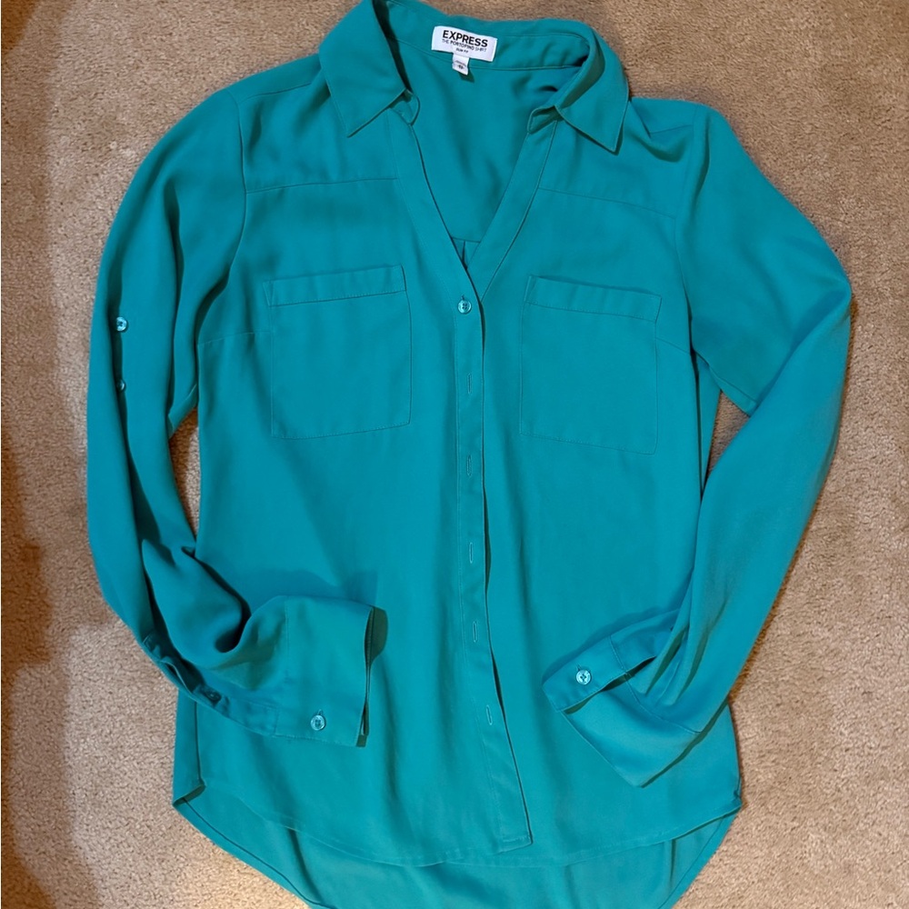 Express Women's Turquoise Button-Down Shirt